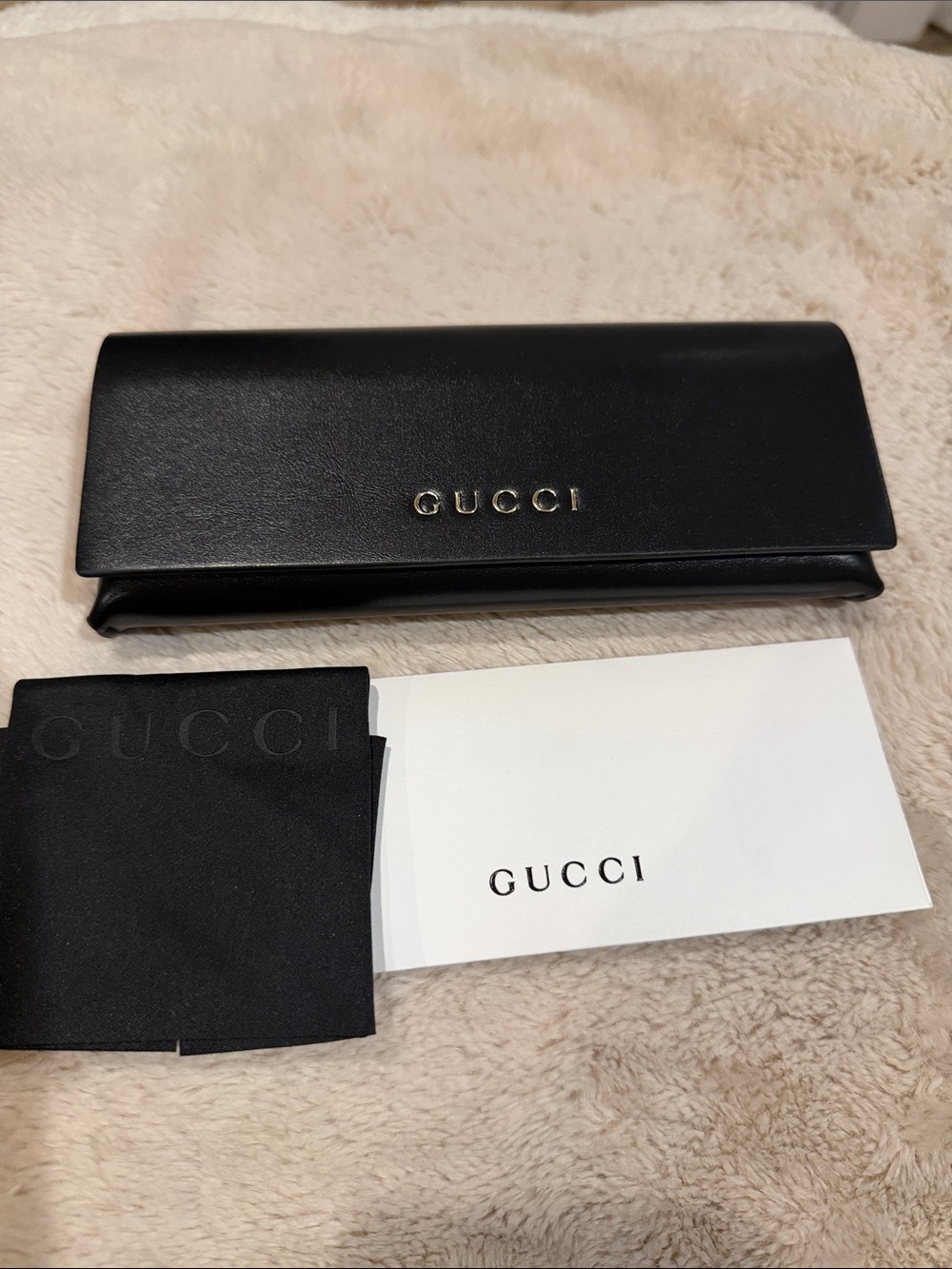 Gucci Black Leather Glasses Case with Gold Logo